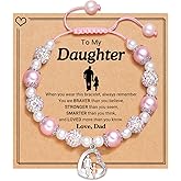 UNGENT THEM Pink Pearl and Rhinestone Bracelet for Granddaughter Daughter Niece Big Sister Birthday Christmas Easter Gifts