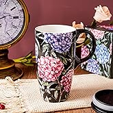 Topadorn Ceramic Coffee Mug Porcelain Latte Tea Cup With Lid Handle and Gift Box 17oz.,Flowers
