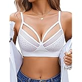 Avidlove Sexy Bras for Women Rhinestone Wireless Bralettes Lace V Neck Wirefree Bra Strappy Rave Outfit NO Padded