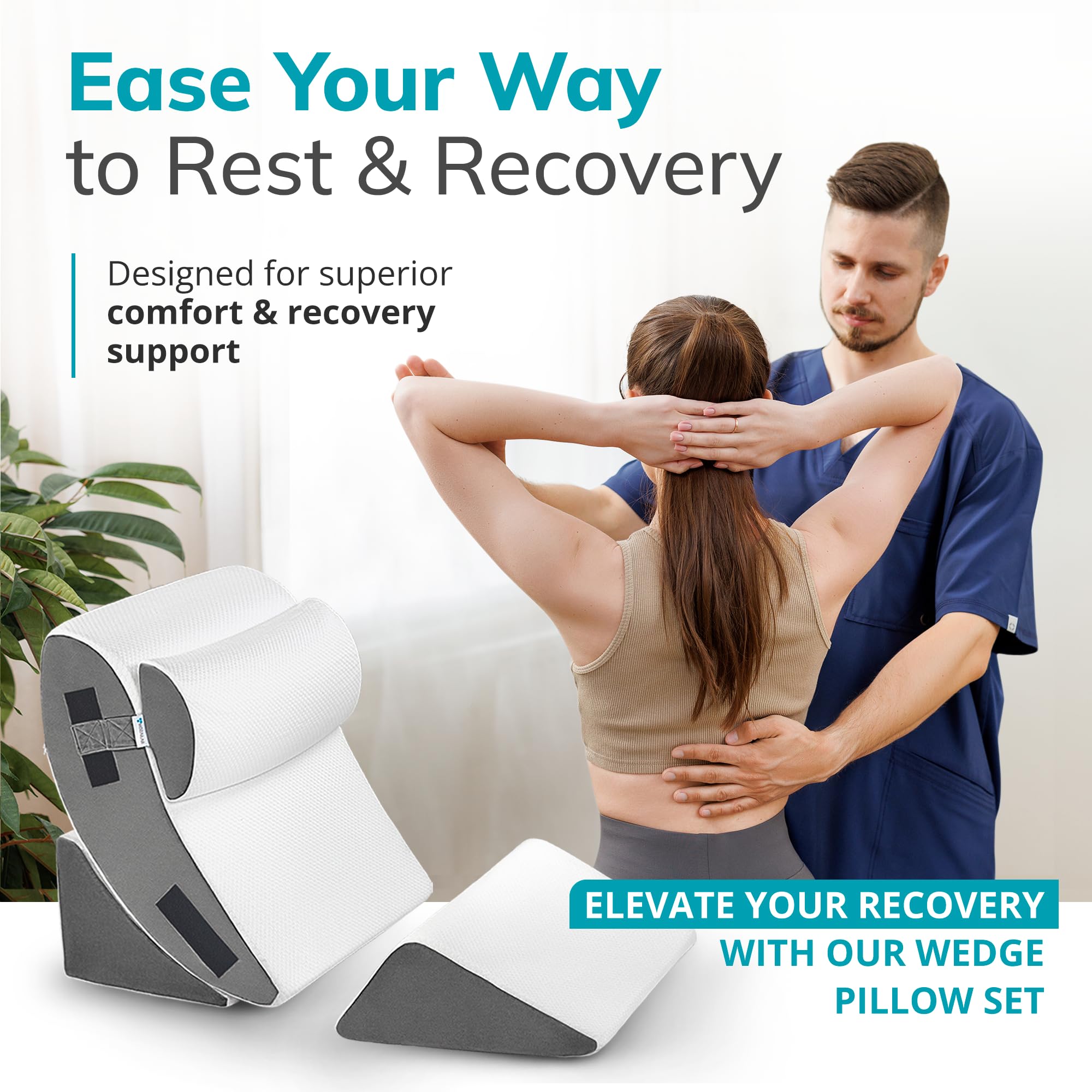 Orthopedic Bed Wedge Pillow Set 4PCS – Memory Foam Wedge Pillow for After Surgery, Shoulder Surgery, Sleeping, Back, Leg, Arm Support – Post Surgery, Acid Reflux, GERD, Snoring Relief