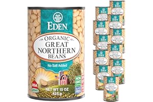 Eden Organic Great Northern Beans (White Beans), 15 oz Can (12-Pack Case), No Salt Added, Non-GMO, Gluten Free, U.S. Grown, Heat and Serve, Macrobiotic, Similar to Cannellini, Smoother
