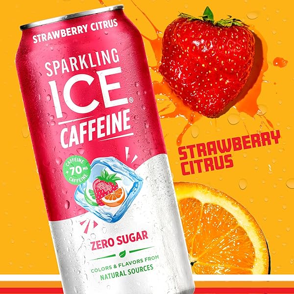 SPARKLING ICE CAFFEINE STRAWBERRY CITRUS SPARKLING WATER WITH CAFFEINE, ZERO SUGAR, WITH ANTIOXIDANTS AND VITAMINS,16 FL OZ CANS (PACK OF 12)