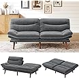 Marsail Futon Sofa Bed, Corduroy Futon Couch with Adjustable Backrest & Armrests, Loveseat Convertible Sleeper Sofa Couches for Small Apartments, Study Room, Office, Grey