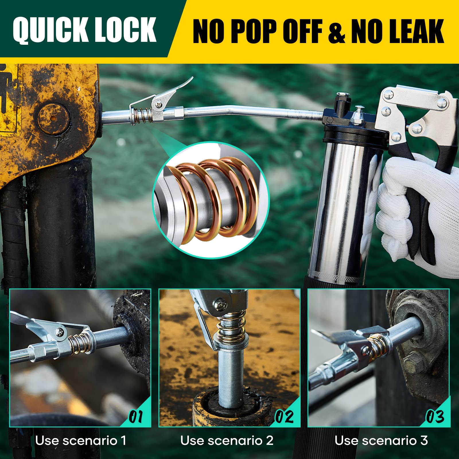 Saker Fettpressenkupplung, kompatibel mit allen Fettpressen mit 1/8-Zoll-NPT-Armaturen, geeignet für Durchmesser größer als 14 mm, verbessert auf 14000 PSI 7