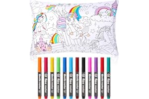 Mindsoft Coloring Craft Coloring Pillowcase Unicorn Pillowcase with 12 Pcs Markers Pens for Decoration Supplies Craft, 28.7 x 19.7 Inch