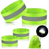 Skylety 4 Pcs Reflective Bands Strap Reflective Running Gear Wristbands | High Visibility Reflector Arm Bands for Women Men 3.9 Inch Neon Safety Reflector Armbands for Night Sports Walking