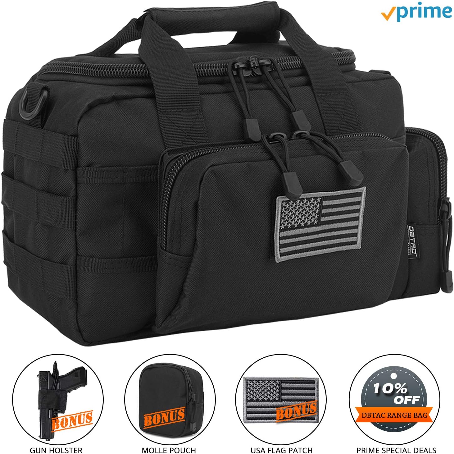 DBTAC Gun Range Bag Small | Tactical 2X Pistol Shooting Range Duffle Bag with Lockable Zipper for Handguns and Ammo