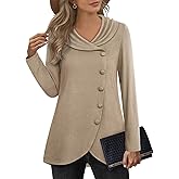 VALOLIA Womens Long Sleeve Tops Fall Winter Buttons Side Tulip Hem Lapel Pullover Sweatshirt