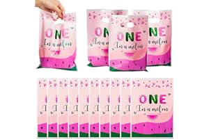 3sscha 50Pcs One in A Melon Party Favor Bag Watermelon Themed Waterproof Goodie Bag with Die Cut Handles Summer Glossy Plastic Candy Gift Bags for Kid First Birthday Baby Shower Decoration Supplies