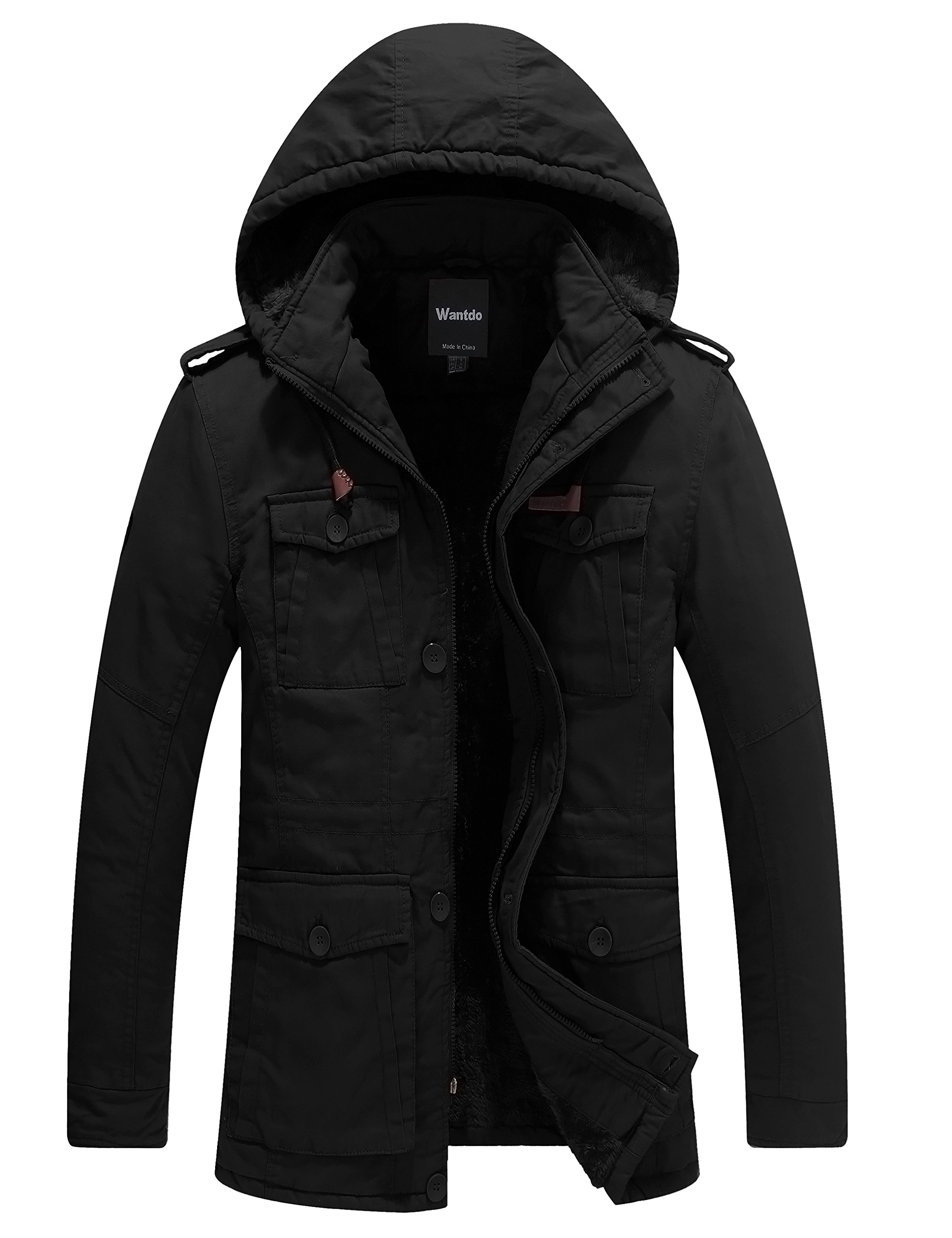 Wantdo Men's Winter Thicken Outwear Coat with Removable Hood (Black, XXLarge) Homer's Coat
