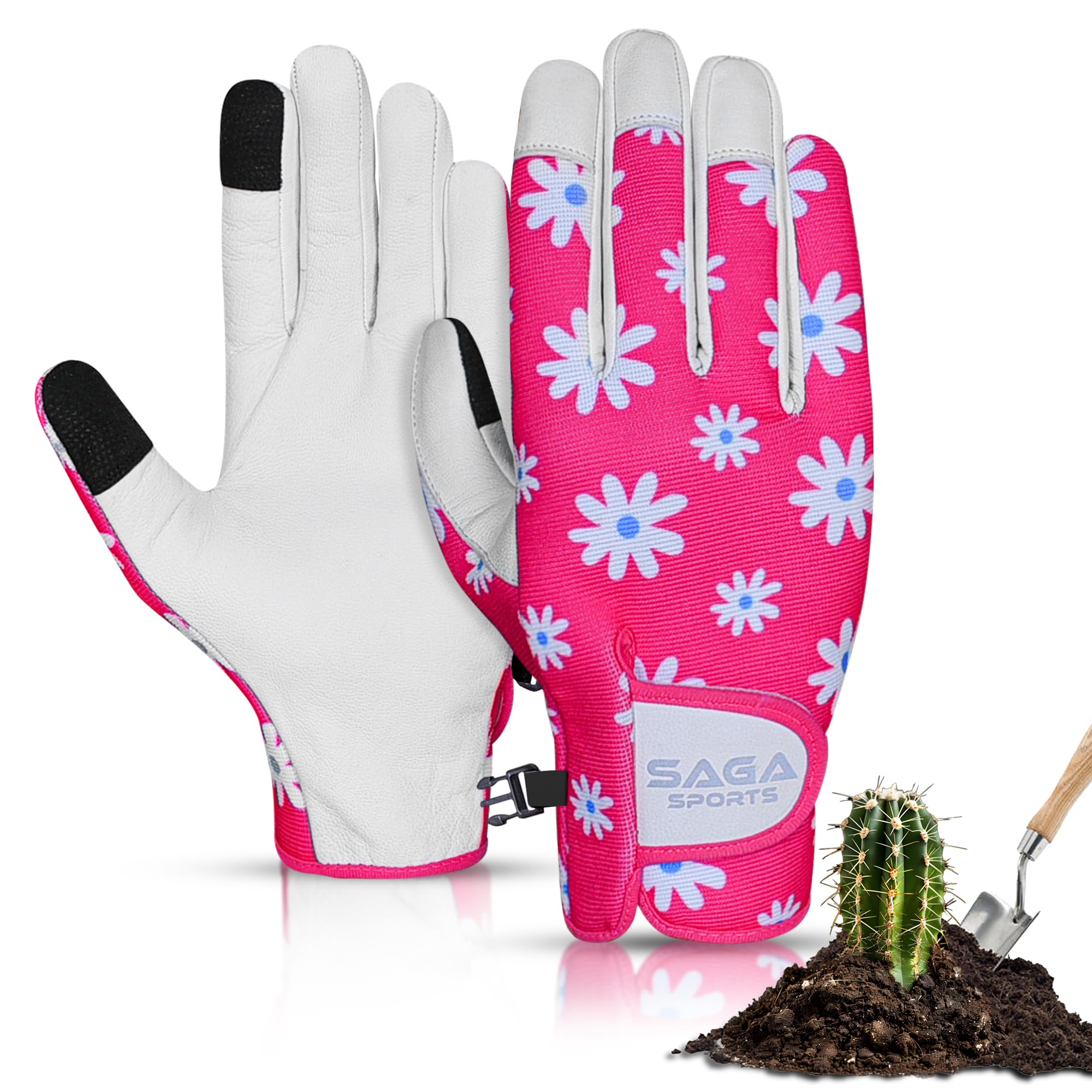 SAGA SPORTS Premium Gardening Gloves for Women – Breathable and Durable with Leather Palm Protection | Ideal for All Outdoor Tasks (Pink, X-Large)
