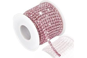 DROPOWER 4MM Crystal Rhinestone Close Chain Trim 10 Yards Rhinestone Banding Claw Cup Chain for Sewing Crafts, DIY Decoration, Jewelry, Clothing, Shoes Pink