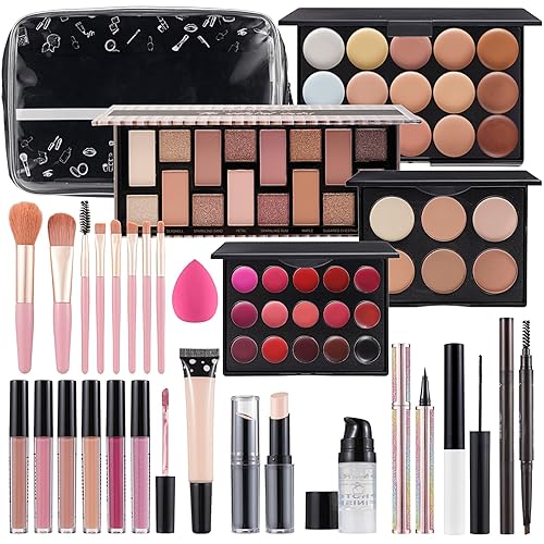 Makeup Kit For Women Full kit, Makeup Set For Teen Girls Eyeshadow Lip gloss Lipstick Make up Brushes Eyebrow Eyeliner Pen Liquid Concealer Foundation Primer makeup bag