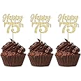 Gyufise 24-Pack Happy 75th Birthday Cupcake Toppers - Glitter Number 75 Food Picks For Anniversary & Party Decor