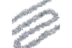 ZHUQING 26.2 Feet Silver Holiday Tinsel Garland for Graduation, Birthday, Weddings, Party Decorations, Christmas, Patriotic Foil Tinsel Garland for All-Season Home Indoor Outdoor Party Supplies(Silver)