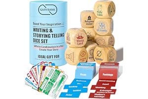 Garybank Inspiration Writing Prompt Dice - W/13 Writing Skill Cards and 200 Character & Event Cards - Storytelling Game for Kids, Writer & Teachers - Creation Set of 9 Story Cubes - Gifts for Writers