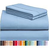 LuxClub 4 PC Queen Sheet Set, Breathable Luxury Bed Sheets, Deep Pockets 18" Wrinkle Free Cooling Sheets Machine Washable Hotel Bedding Silky Soft - Sky Queen