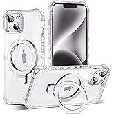 JQRZAOAK for iPhone 13/14 Case with Magnetic Stand [Compatible with Mag-Safe] [Military Drop Tested] Slim 13/14 Phone Case with Good Grip Curly Wave Edge for Women Men 6.1'', Clear