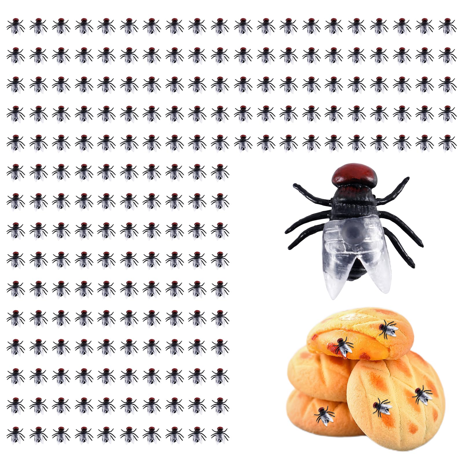 Gosknor 200pcs Mini Plastic Flies, Realistic Fake Flies Small Simulated Flies Toys Tiny Plastic Fly Toy Joke Toys Plastic Bugs for Party Prank Halloween Tricking People