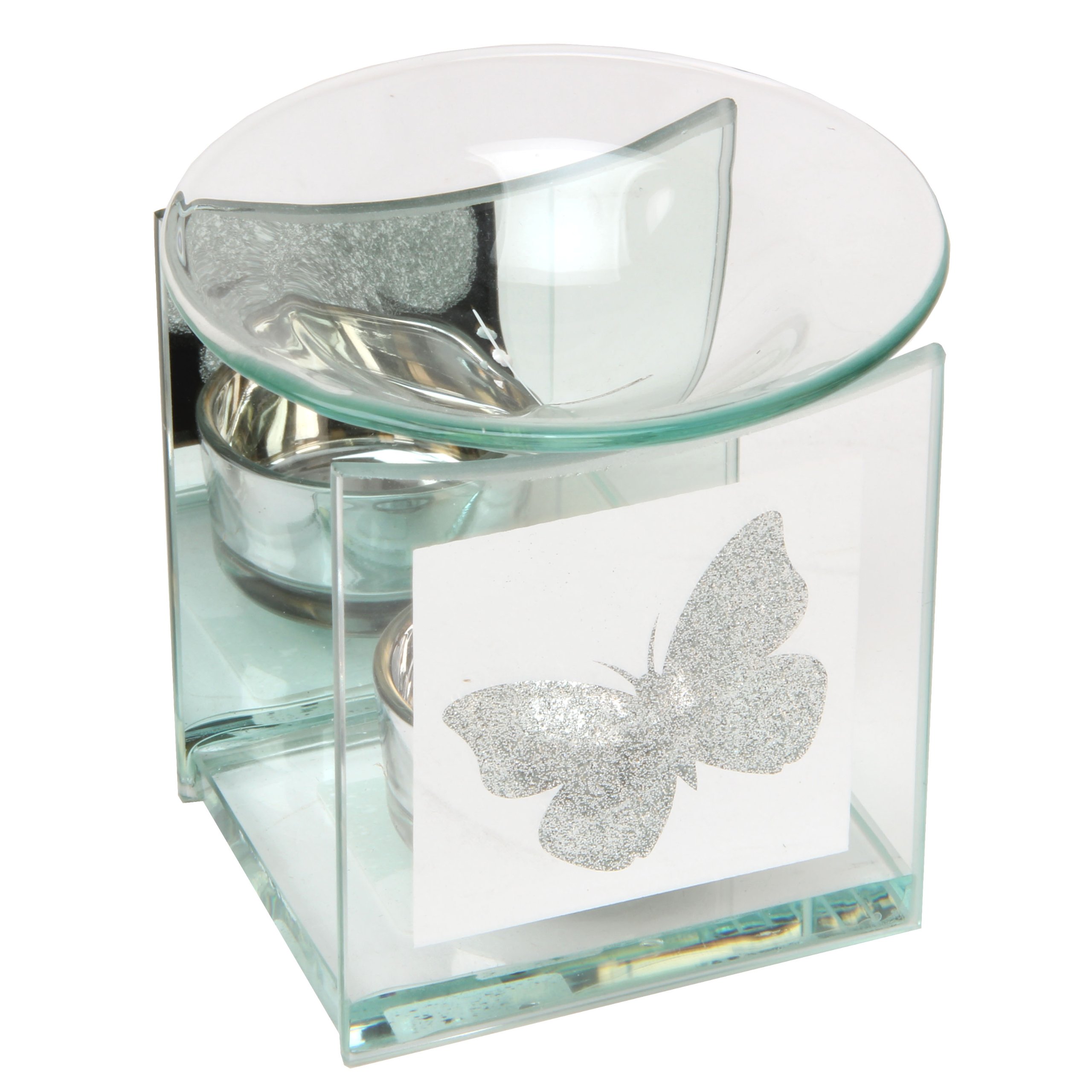 Hestia Oil Wax Tart Burner with Glitter Butterfly Design, 10 cm, Glass