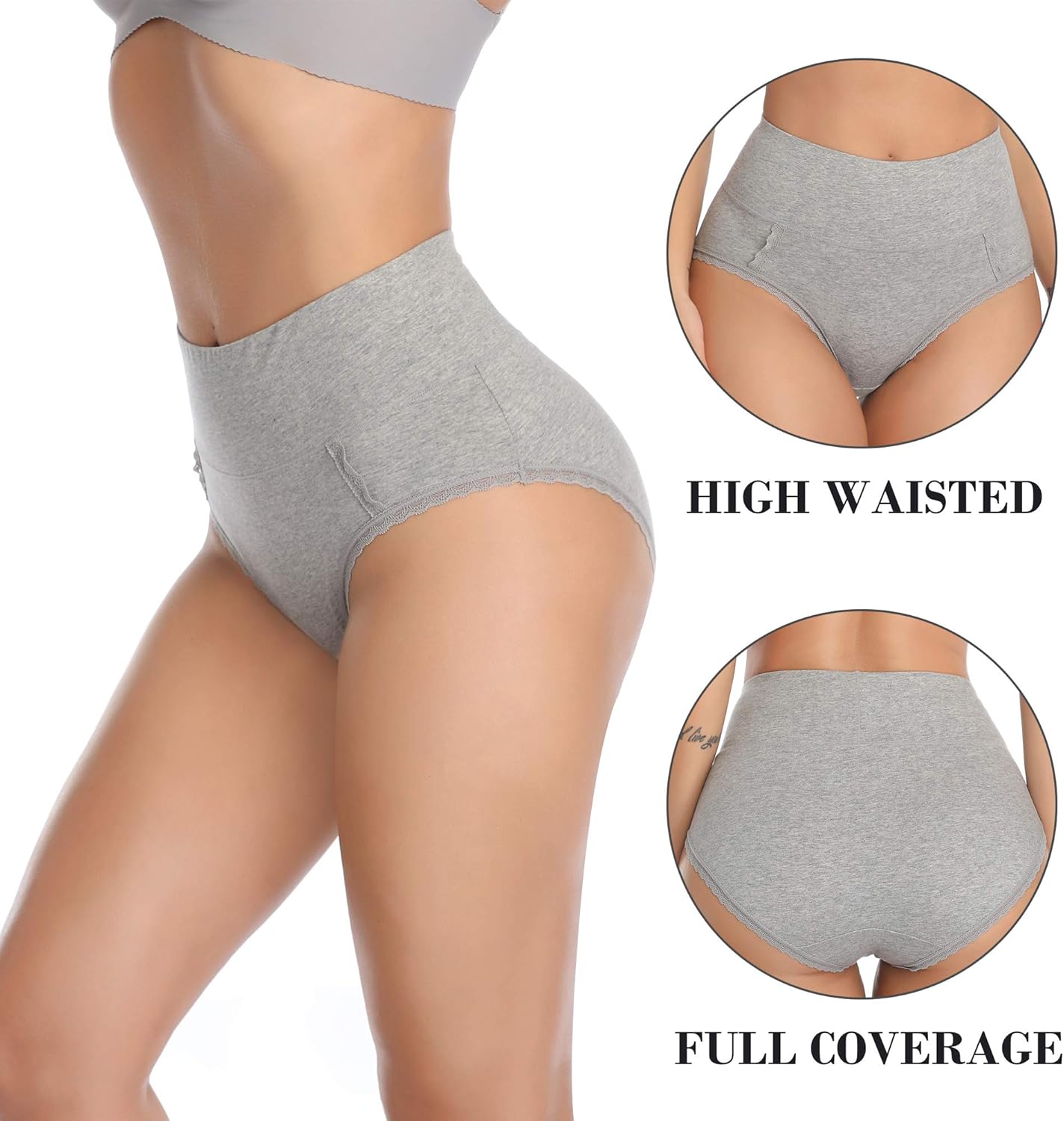 MISSWHO 6-Pack Women's Cotton Underwear, S-4XL High Waisted Full Coverage Comfortable Brief Ladies Underpants Assorted Size at  Women’s Clothing store