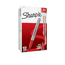 Sharpie Permanent Markers, Fine Point, Red, 12 Count