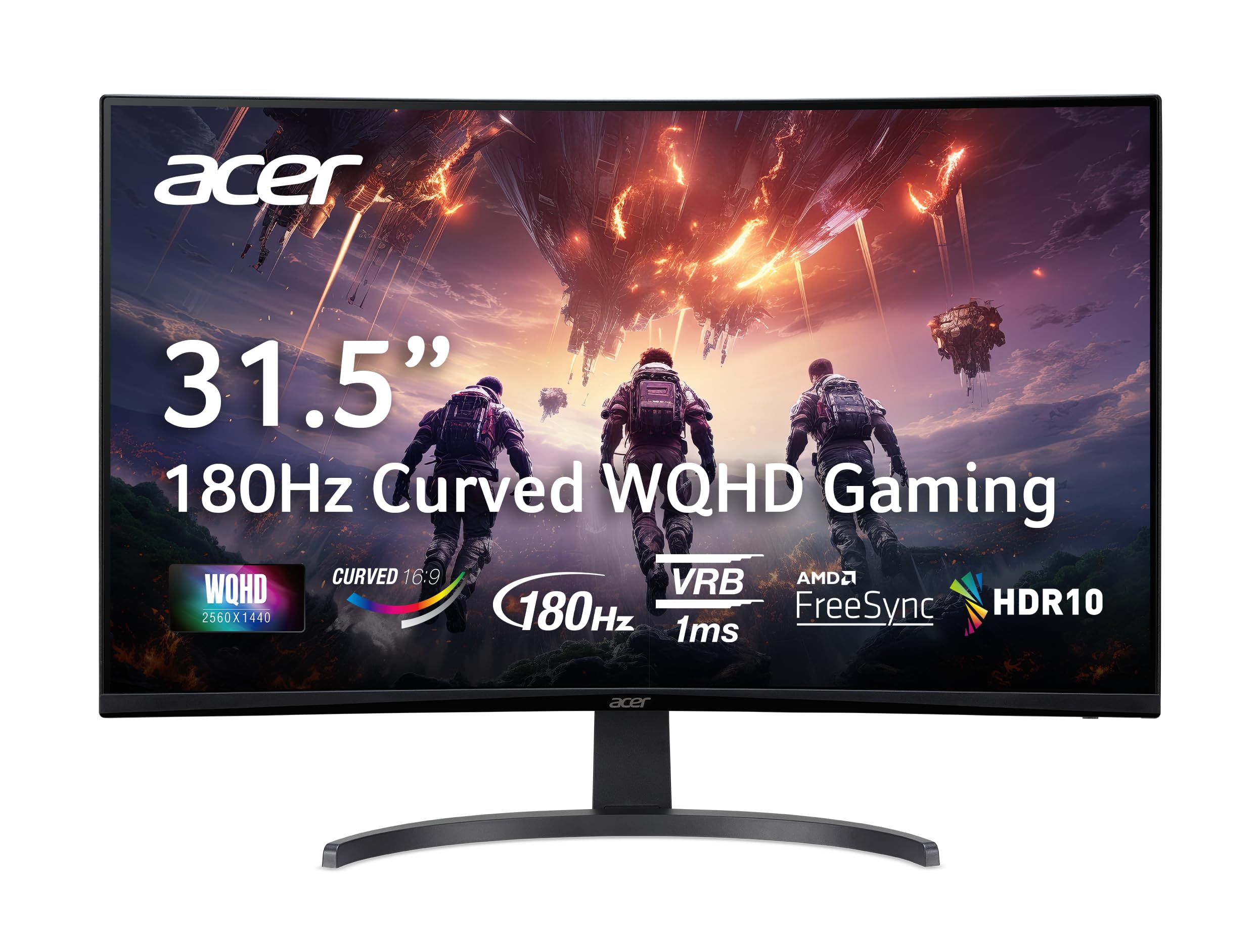 acer Nitro 31.5 Inch WQHD 2560 x 1440 1500R Curved Gaming Monitor | AMD FreeSync | Up to 180Hz Refresh | 1ms (VRB) | Tilt | One Display Port 1.4 & Two HDMI 2.0 | EDA323QU S3bmiiphx Image
