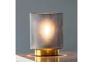 MJ PREMIER Battery Operated Lamp with Timer, Glass Cordless Lamp for Power Outage, Decorative Small Accent Lamp for Area No Plug, Battery Powered Lamp for Corner/Entryway/Stairway/Bathroom/Fireplace(Grey)