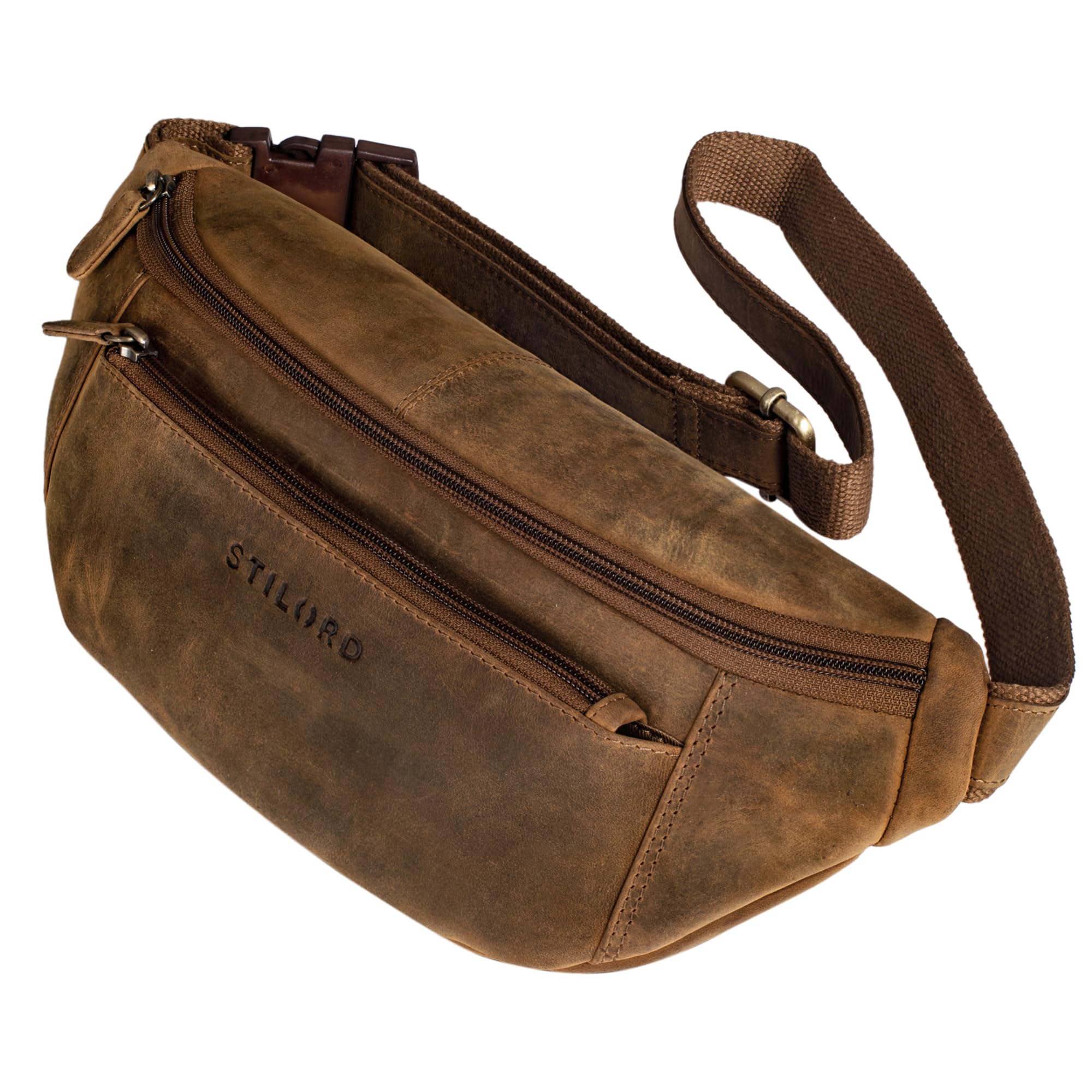 STILORD 'Bryce' Vintage Fanny Pack Leather Belt Bag Large Vintage Bum Bag for Men Women Hip Bag Belt Bag Pouch for Jogging Festival Travel, Colour:Middle Brown