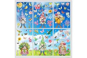 QNTCCX Spring Window Clings Gnomes-Stickers – 98PCS Double-Sided Decals for Home, School, Office - Party Supplies Included for Festive Decoration