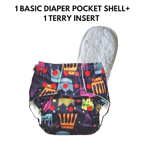 superbottoms Soft Fleece Lined Pocket Adjustable Diaper with 1 Wet-Free Insert with Snaps (Crown, One Size, 4 Sizes in 1, 5-17 kg)