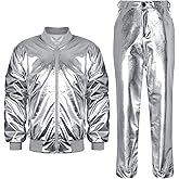 Halfchet Men's Metallic Jacket and Pants Set Jacket Men Straight Leg Trousers Costume for Men Disco Cosplay Party