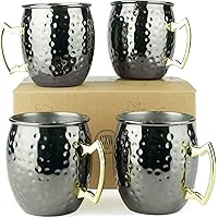 PG Black Color Stainless Steel Moscow Mule Mug - Set of 4 - Dimple Finish - Brass Handle
