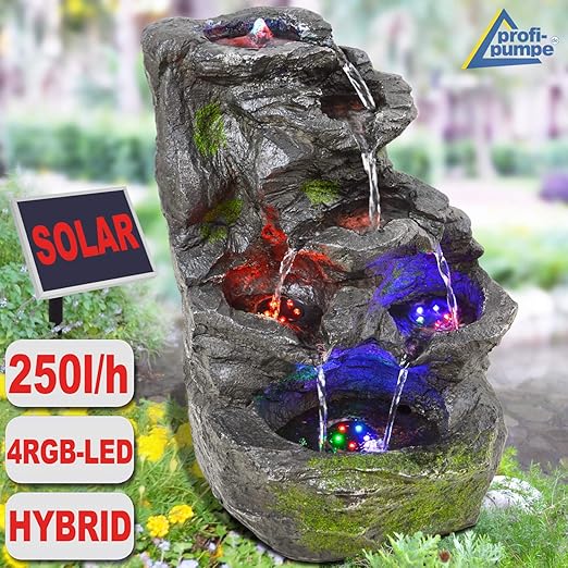 Amur Gartenbrunnen Brunnen Zierbrunnen Zimmerbrunnen Mit Beleuchtung Wasserfall Wasserspiel Fur Garten Gartenteich Terrasse Teich Balkon Sehr Dekorativ Hybrid Solarbetrieb Amazon De Garten