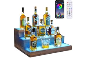 BEARUT 3 Tier Wine Rack with Light LED Liquor Bottle Display Case Acrylic Illuminated Bar Bottle Display Shelf RGB Lighting for Home Commercial Bar Party