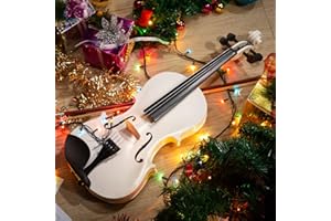ARTALL 4/4 Handmade Student Acoustic Violin Beginner Pack with Bow, Hard Case, Chin Rest, Spare Strings, Rosin and Bridge, Glossy White