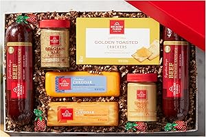 Hickory Farms Holiday Gift Boxed Hearty Summer Sausage & Cheddar Cheese with Added Strawberry Bon Bons!