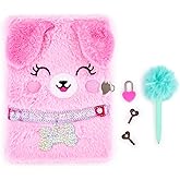 VOTUM Pink Puppy Secret Diary Set – Bound Journal with Fluffy Pen, Lock & Key – Cute Furry Notebook for Girls, Kids, and Creative Writing