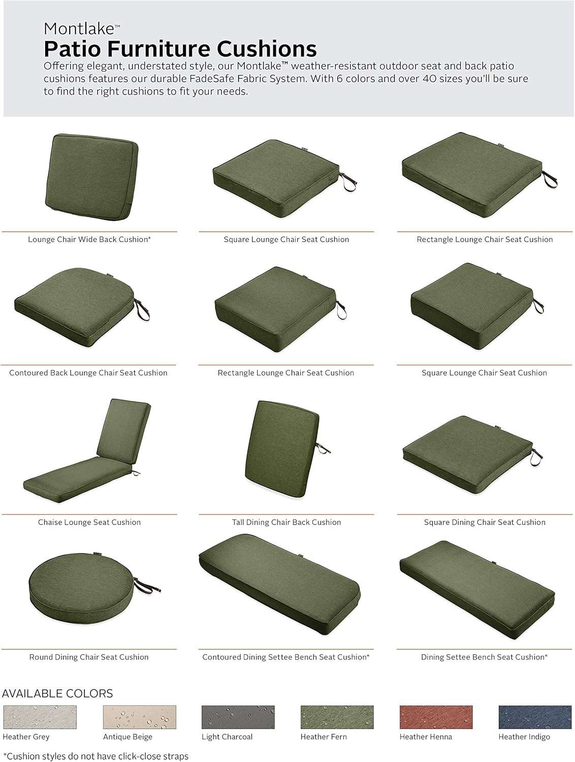 Classic Accessories Montlake Water-Resistant 48 x 18 x 3 Inch Patio Bench/Settee Cushion, Heather Fern Green : Garden & Outdoor