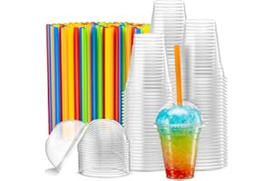 Crystal Clear PET Cups With Dome lids & Straws for Iced Coffee,Milkshake, Cold Drinks, Slush Cups, Smoothy's, Slurpee, Ice cr