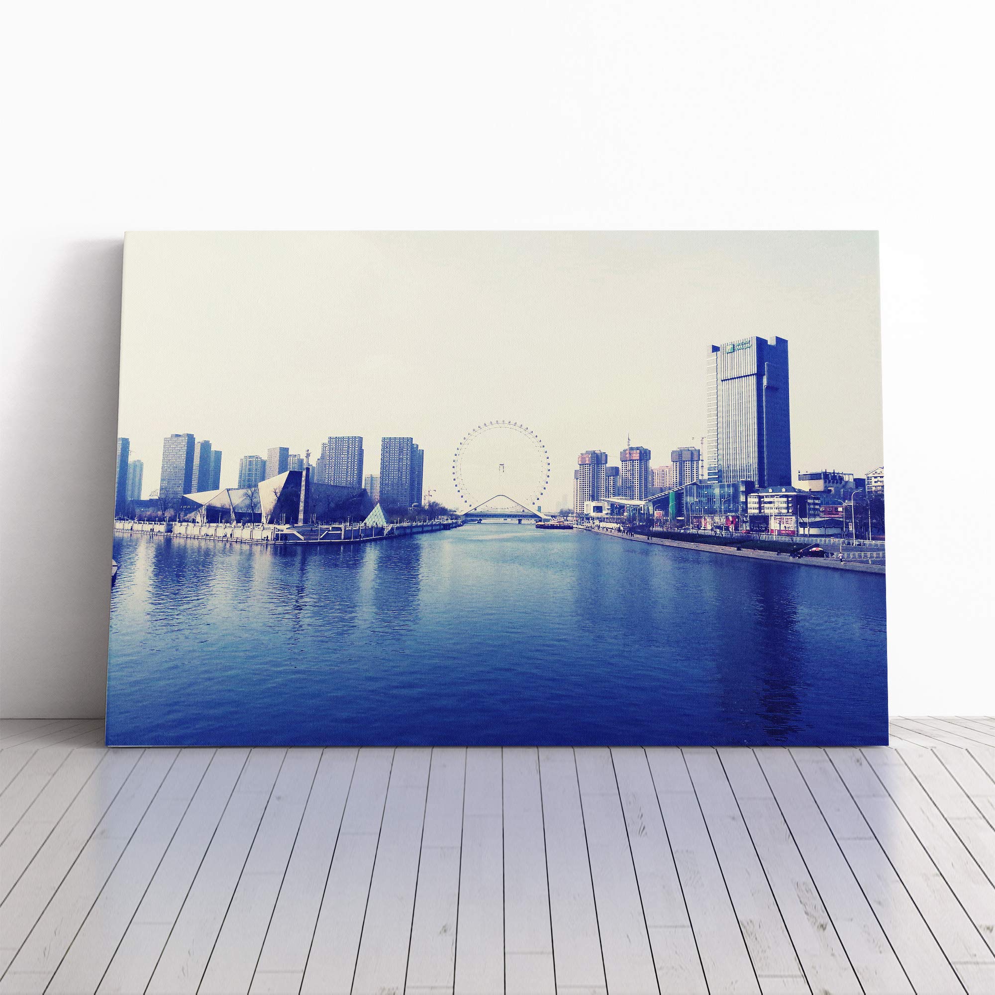 Tianjin Eye Skyline China Canvas Print | Gallery Wrapped 30mm Frame Wall Art | 20x14 inches | Ready to Hang | Modern Cityscape Picture | Living Room Bedroom Lounge Office