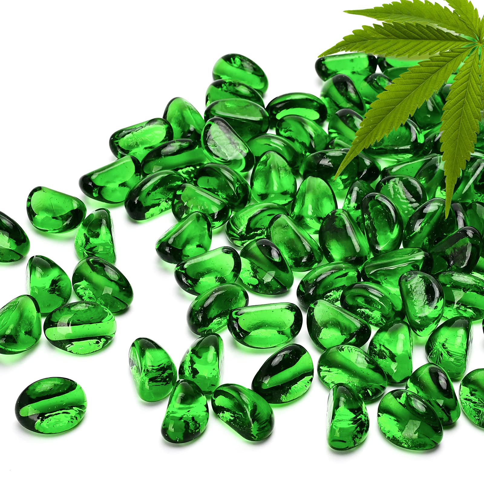 ENLESAITI Aquarium 200 pcs Decorative Glass Pebbles, Fish Tank Landscaping Stones, Multicolor Glass Cobblestones for Fish Tank, Flowerpot, Vase Fillers, Home Decor, Gardening (Transparent, Green)