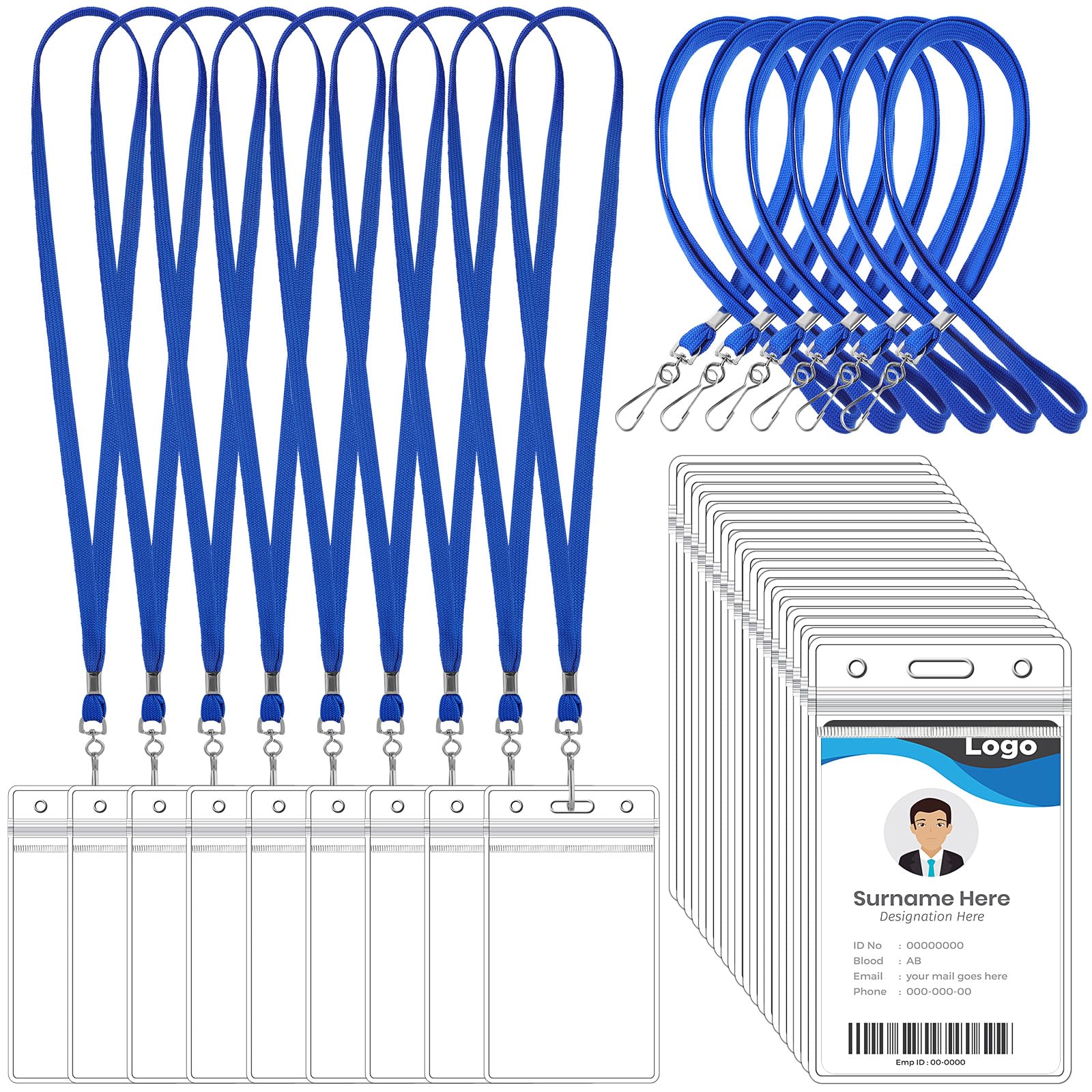 Photo 1 of Marspark 50 Set Lanyards with ID Holder Clear ID Badges Bulk for Cruise Ship Cards, Essentials for Carnival Waterproof Plastic Card Holders for Adults Kids Business School Office Supplies (Blue)