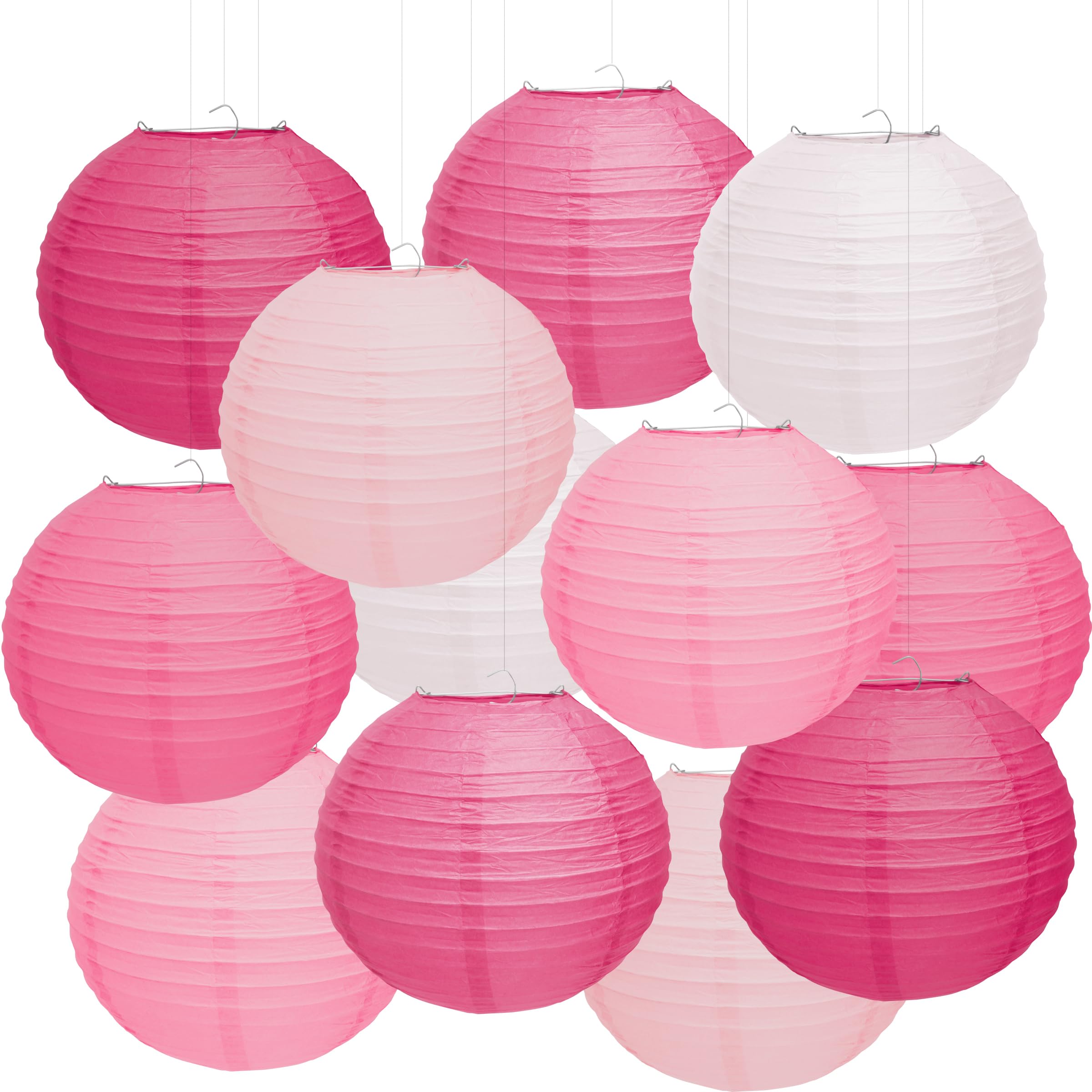 Photo 1 of 12 Pcs Pink Paper Lanterns 10" Hanging Valentines Paper Lanterns Pink Party Decorations for Valentine's Day Party Decorations Wedding Birthday Engagement Bridal Showers Galentines Day Decor