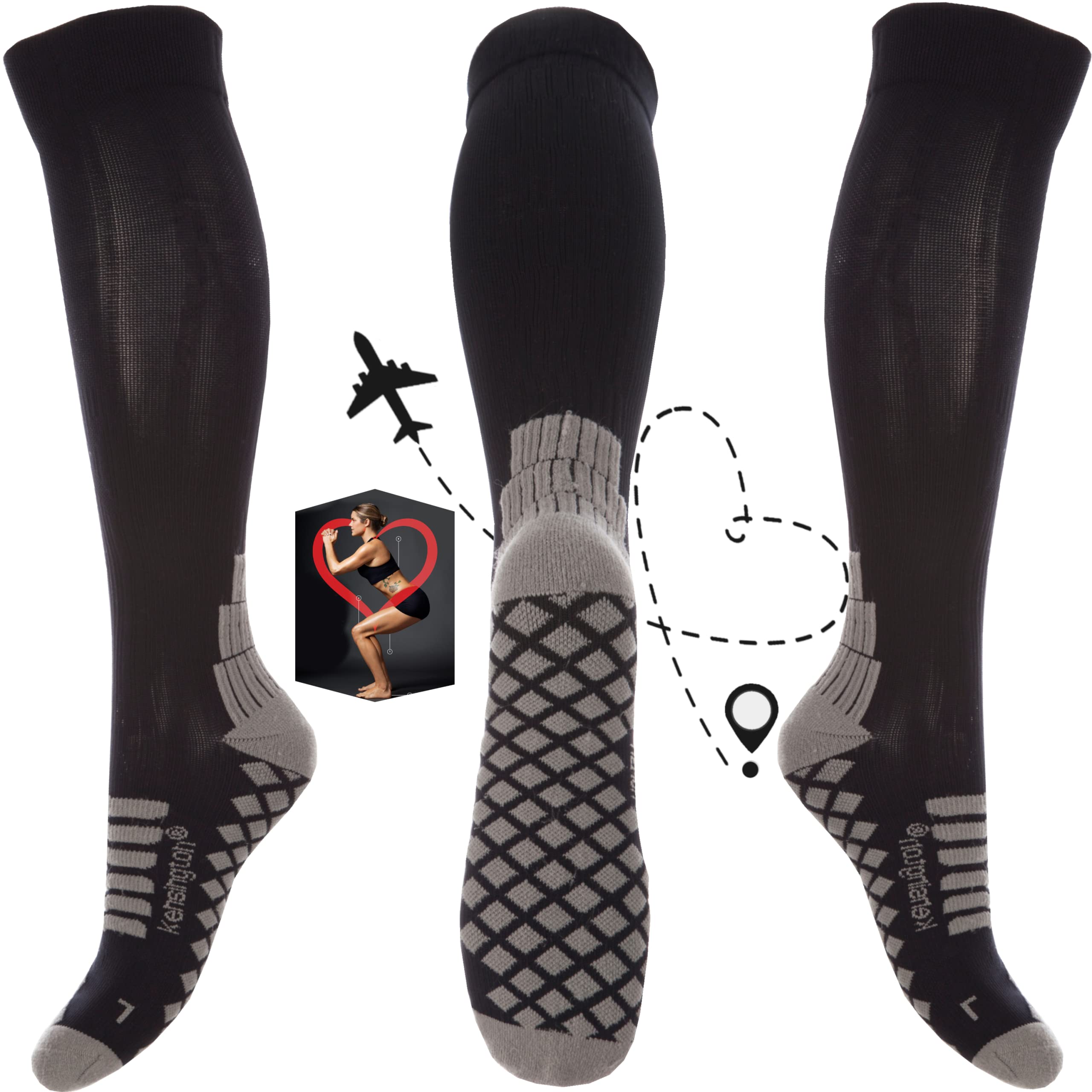 Kensington Compression Socks for Women & Men – Cushioned Flight Socks for Travel, Maternity, Sports & Medical Stockings – Calf & Ankle Swelling Relief, Improves Circulation, Great for Pregnancy