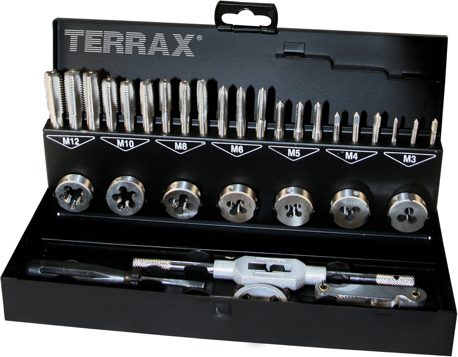 TERRAX A245013 - Juego herramientas de roscar 31 piezas - Estuche metálico, Black