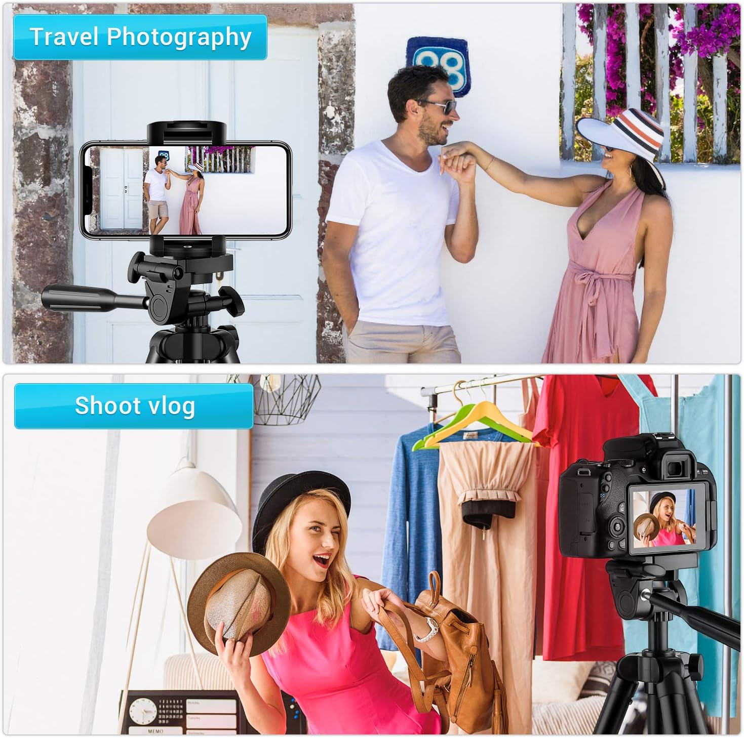 【New Version】 Phone Tripod, Premium Aluminum Alloy Camera Tripod with Cell Phone Mount & Wireless Bluetooth Remote, Professional 50" Extendable Portable Tripod Stand, Compatible with iOS/Android : Camera & Photo