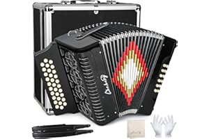 CHEHERY Accordion 31 Key 12 Bass Diatonic Push Pull G/C/F Tuning with Carrying Case Strap Gloves Cleaning Cloth for Adults Beginners Professionals (Black)