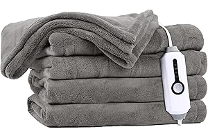 DUODUO Heated Blanket 62x84'' Twin Size with 4 Heating Levels 10 Hours Auto-Off Electric Throw in Cozy Plush Fabric Reversible for Home Bedding Couch- Grey