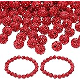 PATIKIL 8mm Rhinestone Beads, 150pcs Clay Rhinestone Beads Disco Ball Beads Diamond Spacer Beads Crystal Sparkle Shiny Round Bulk, Red